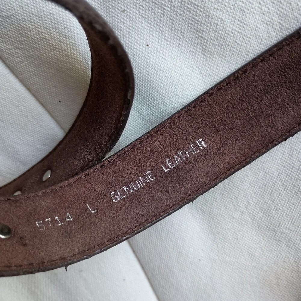 Vintage The Ritz Silver Buckle Brown Leather Belt_ Large
